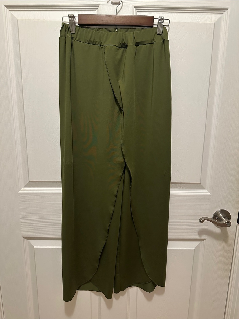 Olive Green Wide-Leg Wrap Front Women's Pants
